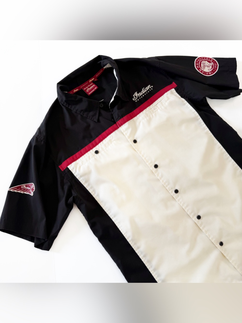 Indian Motorcycle Shirt Mens Medium Mechanic Shop Short Sleeve Button Up